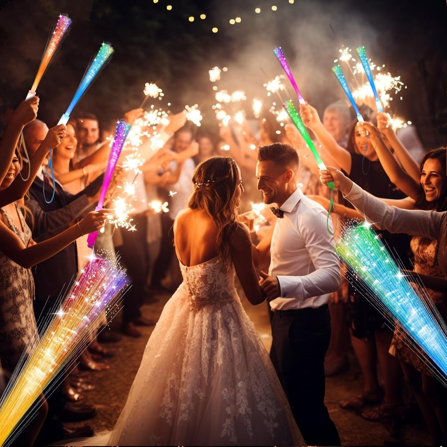 Hot SHQDD 28 PCS Glow Fiber Wands Sticks, LED Light Wands, Glow in The Dark Party Supplies, Fiber Optic Wands, LED Flashing Sticks, Fiber Optic Light Wand Stick for July 4th Party, Wedding, Halloween