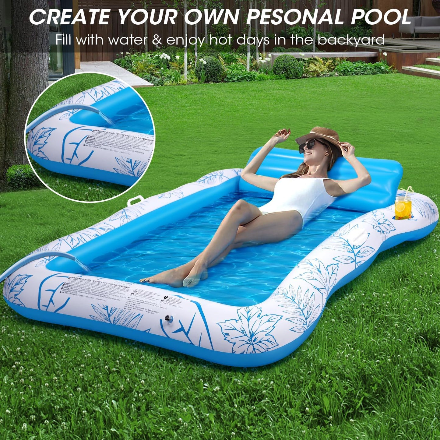 Hot Inflatable Adult Pool Lounger Float - BAIAI Large Beach Sun Tanning Floats Raft Sunbathing Water Lounge Floaties Tub with Drink Holder - Blow Up River & Lake Suntan Floating Swimming Mattress Mat