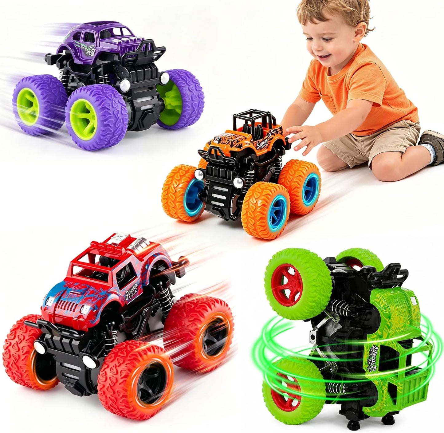 Hot 4 Pack Monster Trucks Toys for Boys 2 3 4 5 6 7 Year Old, Friction Powered Pull Back Car Toys for Toddlers Kids Ages 3-5 2-4 4-7, Best Birthday Christmas Party Gift for Boys and Toddlers
