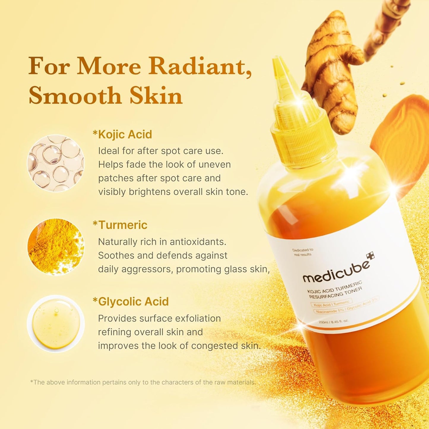 Hotmedicube Kojic Acid Turmeric Smoothing Toner for Face & Body | Lightweight Toner for Balancing Uneven Skin Tone & Texture | Niacinamide, Glycolic Acid for Clear Glass Skin | 8.45 fl.oz
