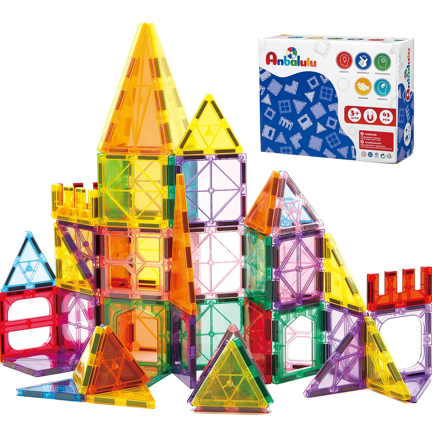 Hot Anbalulu Magnetic Tiles 100PCS with 2 Cars, STEM Educational Building Blocks for Kids Ages 3-9, Magnet Construction Toys Gift for Toddlers