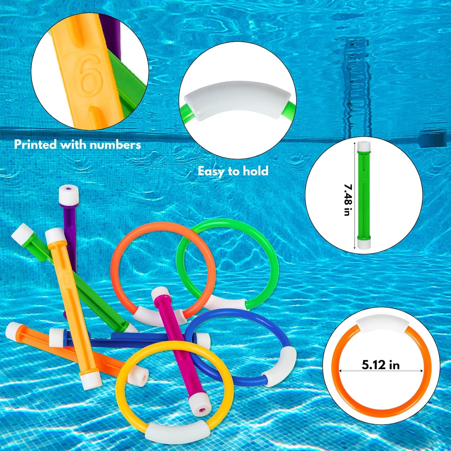 HotKorlon Tec Underwater Pool Toys for Kids Ages 4-8 8-12, Summer Training Swim Pool Diving Toys Set for Fun Water Games