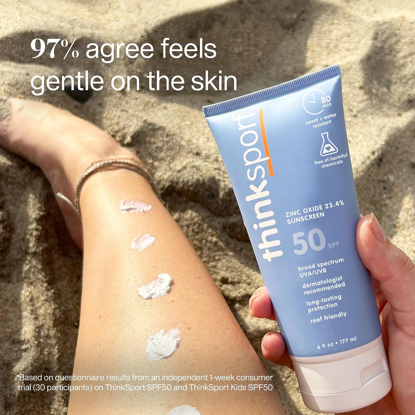 HotThinksport SPF 50+ Mineral Sunscreen with Zinc Oxide, 6 Fl Oz – Safe, Natural Sunscreen Lotion for Sports & Active Use, Water Resistant Reef Safe, Broad Spectrum UVA/UVB Sun Screen for Sun Protection