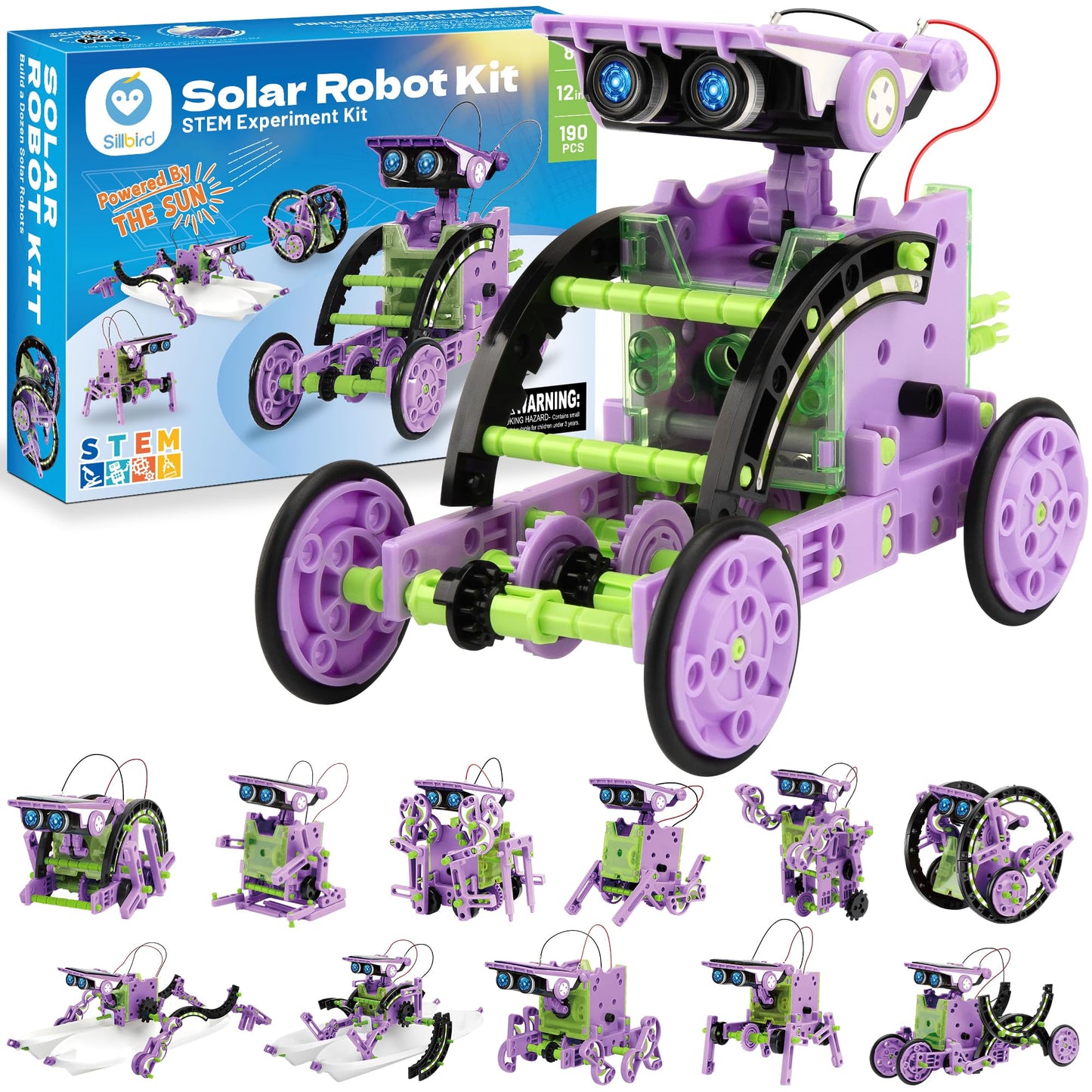 HotSillbird 12-in-1 Solar Robot Building Kit STEM Gift for Boys Aged 8-13, DIY Science Educational Robotic Toys for Kids Teens Birthday, Powered by the Sun with 190 Pieces