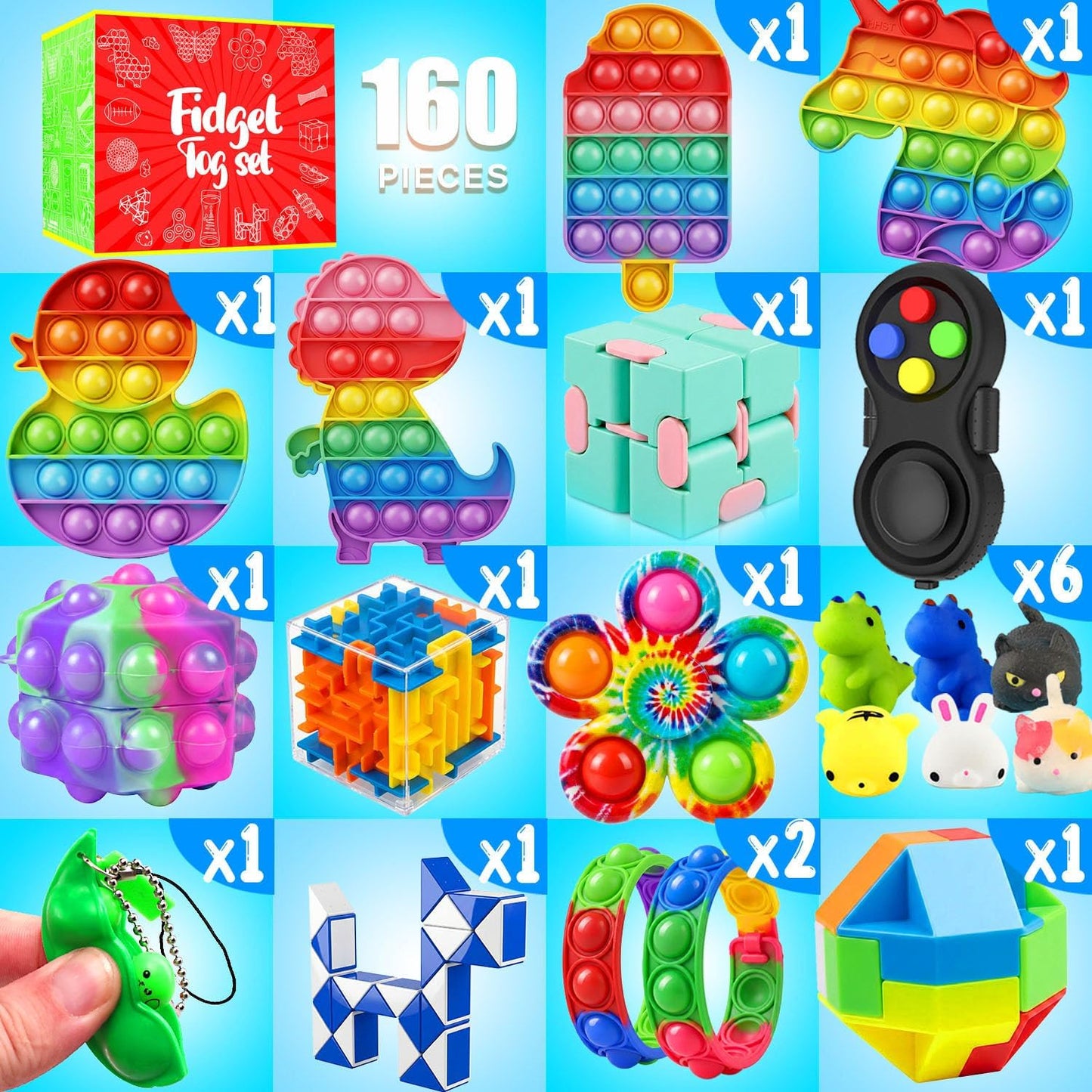 HotFidget Toys, 160 Pack Party Favors for Kids 8-12 4-8, Sensory Toys Bulk Autism Autistic, Treasure Box Toys for Classroom, Stocking Stuffers, Goodie Bag Stuffers, Christmas Birthday Gifts Prizes