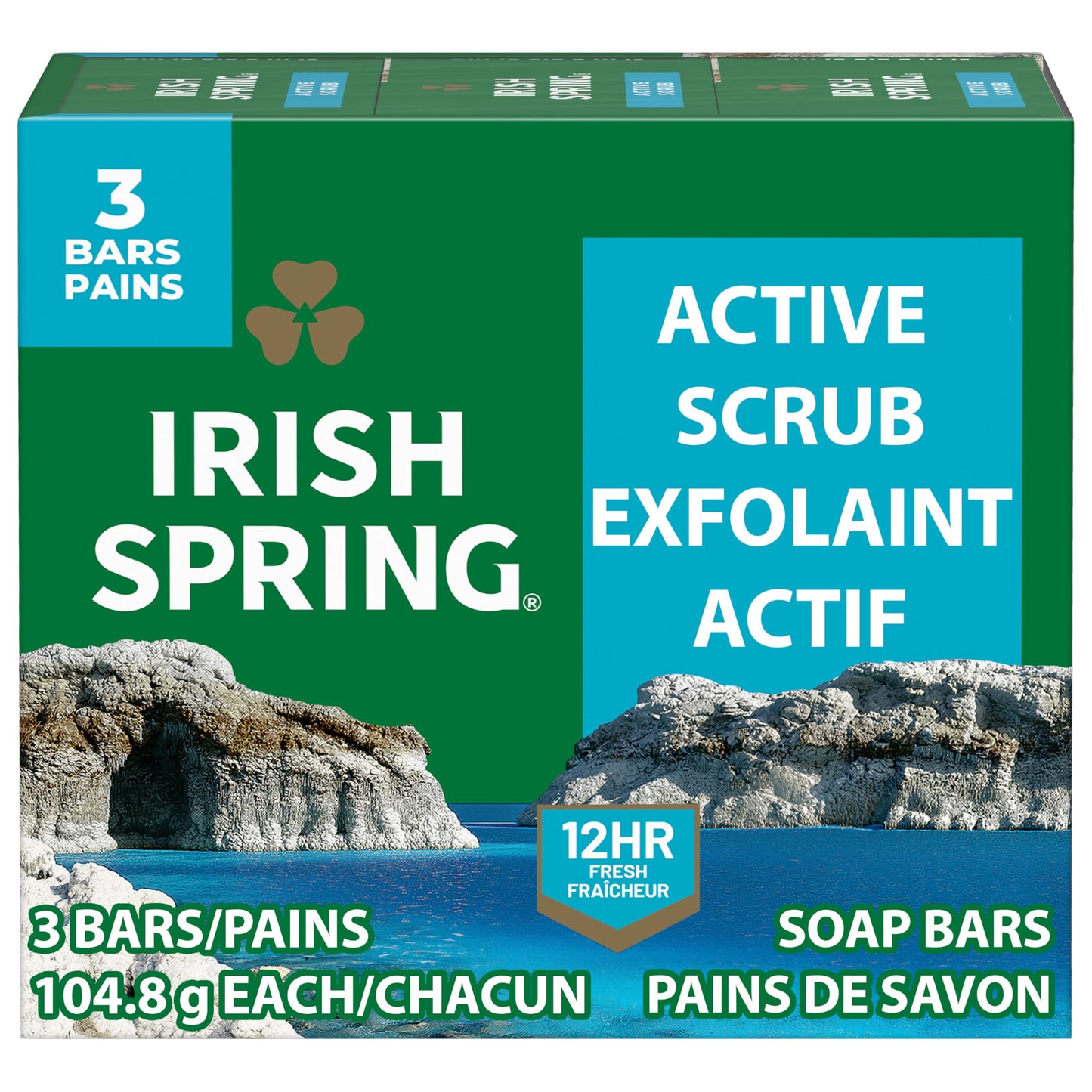 HotIrish Spring Bar Soap for Men, Original Clean, Smell Fresh and Clean for 12 Hours, Men Soap Bars for Washing Hands and Body, Mild for Skin, Recyclable Carton, 3.7 Ounce - 3 Count (Pack of 8)