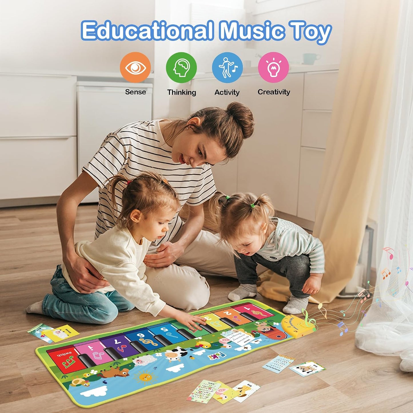 Hot FOKI Floor Piano Mat for Toddlers, Sensory Educational Dancing Musical Keyboard Carpet Toy, Animal Sounds Touch Playmat Blanket, for 1 to 5 Years Old Boy and Girl