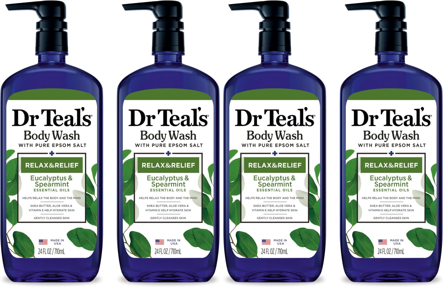 HotDr Teal's Body Wash with Pure Epsom Salt, Relax & Relief with Eucalyptus & Spearmint, 24 fl oz (Pack of 2)