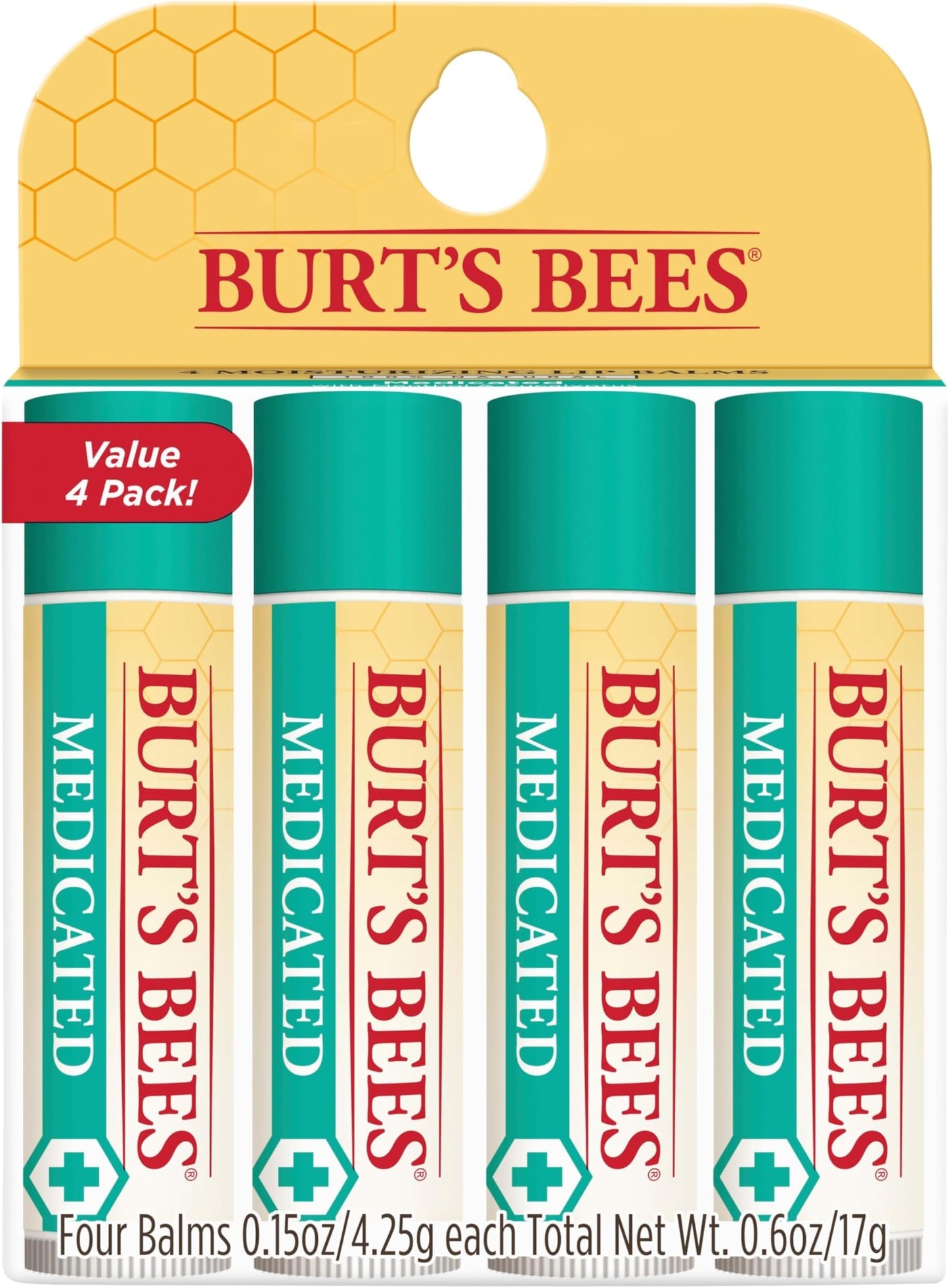 HotBurt's Bees Lip Balm, Moisturizing Lip Care, 100 Percent Natural Origin, Ultra Conditioning with Shea, Cocoa and Kokum Butter, 0.15 oz., Four Tubes