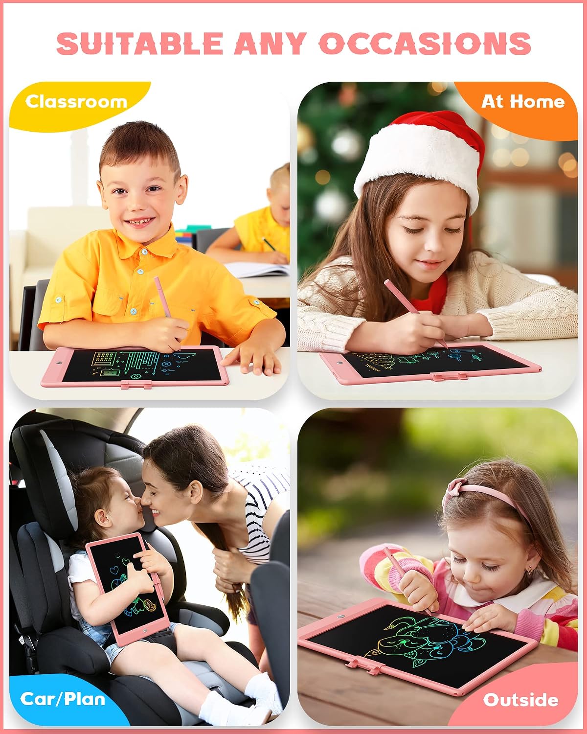 HotBravokids 10 Inch LCD Writing Tablet for 3-8 Year Olds - Electronic Drawing Pad and Doodle Board as Educational Birthday Gifts for Girls and Boys (Pink)