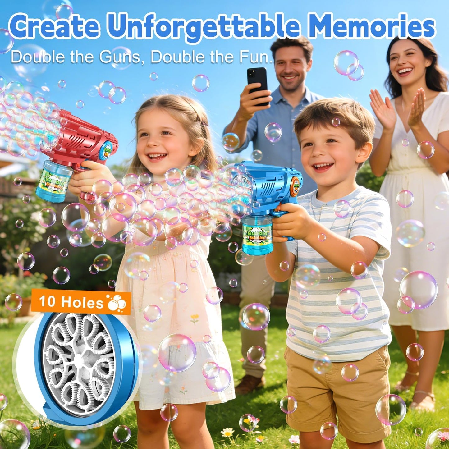 Hot Zerhunt Lightweight Automatic Bubble Gun: 2 Pack Bubble Blaster for Kids 4-8 with Bubble Solution & LED Light - 15000+ Bubbles Per Minute Easy for Kids to Hold - Great Party Outdoor Toy