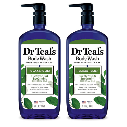 HotDr Teal's Body Wash with Pure Epsom Salt, Relax & Relief with Eucalyptus & Spearmint, 24 fl oz (Pack of 2)