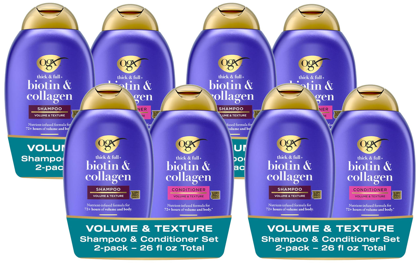 HotOGX Thick & Full + Biotin and Collagen for Hair Volume & Body, Sulfate Free Volumizing Shampoo & Conditioner Set for Fine & Thinning Hair, Nutrient-Infused, Vitamin B7, 13 fl oz, 2 Pack