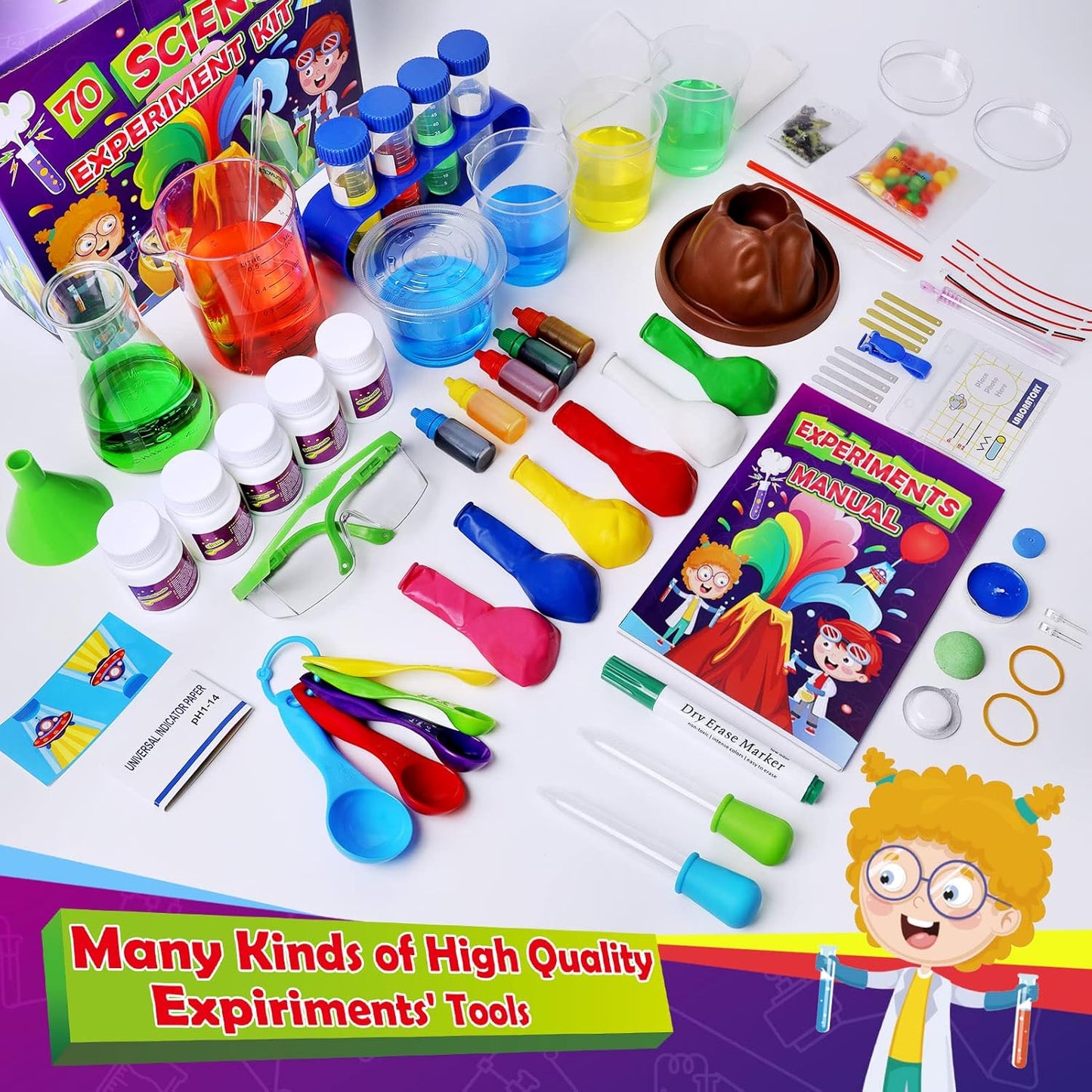 HotUNGLINGA 70 Lab Experiments Science Kits for Kids Educational Scientist Toys Birthday Gifts Idea for Girls Boys, Chemistry Set, Erupting Volcano, Fruit Circuits, S.T.E.M Activities Science Project