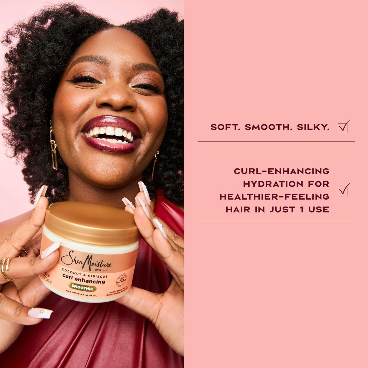 HotSheaMoisture Smoothie Curl Enhancing Cream Coconut and Hibiscus for Thick, Curly Hair Sulfate Free and Paraben Free 12 oz