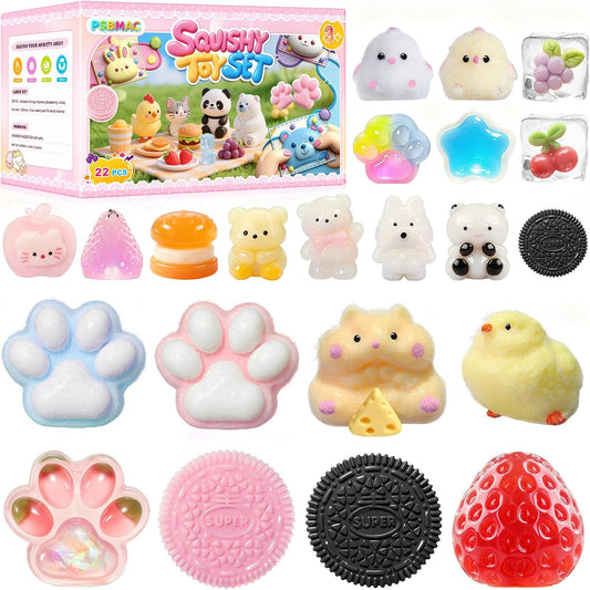 Hot 22PCS Squishy Toys Set, Adorable Fidget Toys Kit for Kids & Adults | Soft TPR Squeeze Toys, Squishies Ideal for Anxiety Stress Relief, Party Favors Classroom Birthday Gifts for Boys & Girls