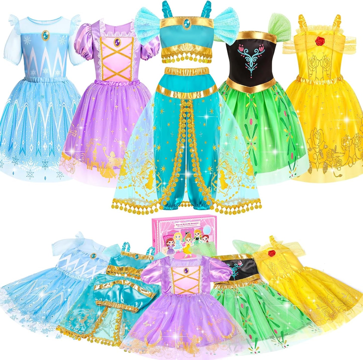 HotJeowoqao Princess Costumes for Girls, Princess Dress up Clothes for Girl 4-6 Princess Dresses,Little Girl Dress up Pretend Role Play, Christmas Birthday Gifts for Toddler Girl Aged 3-6