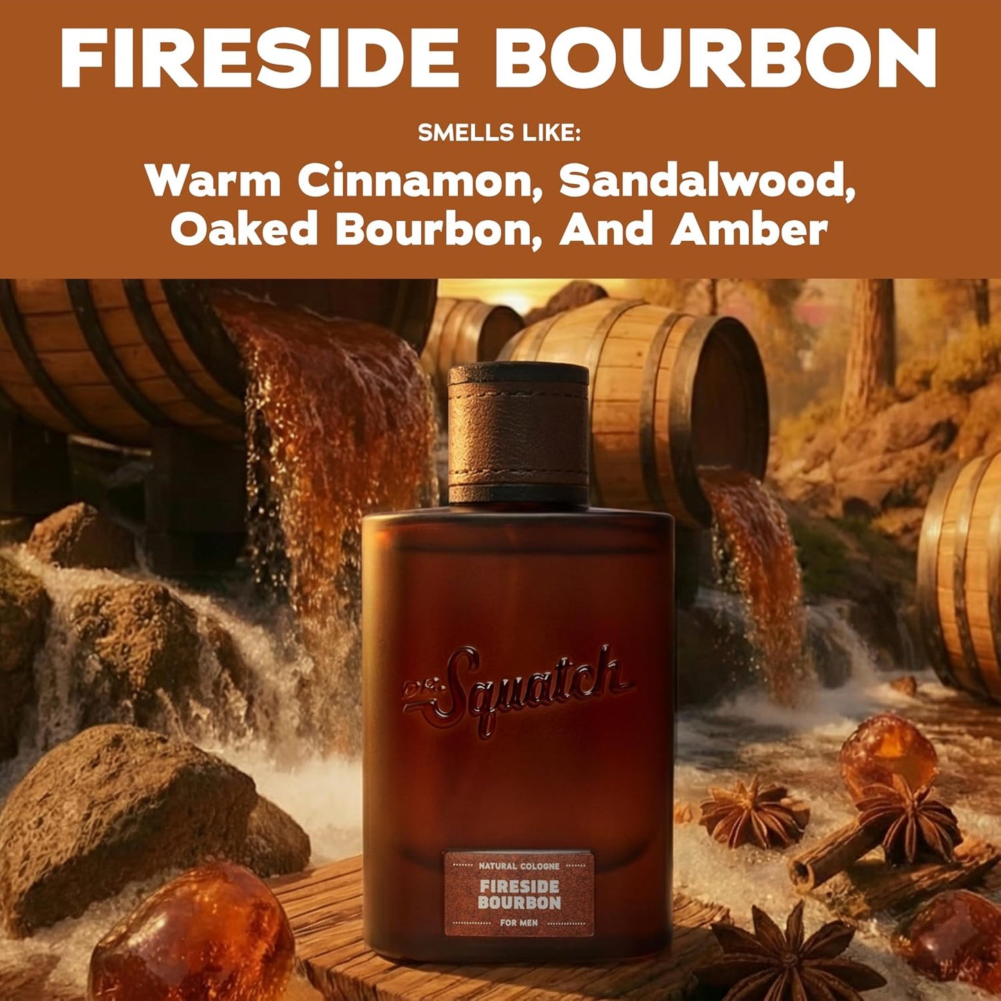 Hot Dr. Squatch Natural Cologne for Men - Scent-Lock Technology and Sustainably-Sourced Ingredients - Fireside Bourbon Cologne (1.7 fl oz)