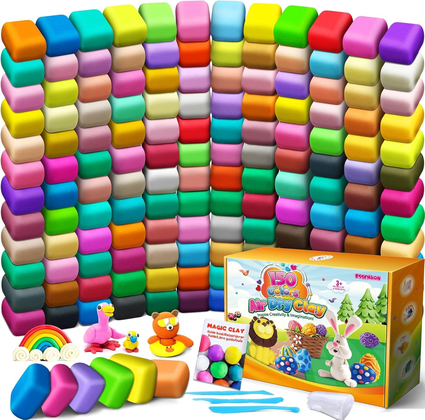 HotESSENSON Air Dry Clay 150 Colors, Modeling Clay for Kids | DIY Molding Magic Clay, Includes Tools, Toys Gifts for Age 3 4 5 6 7 8+ Years Old Boys Girls