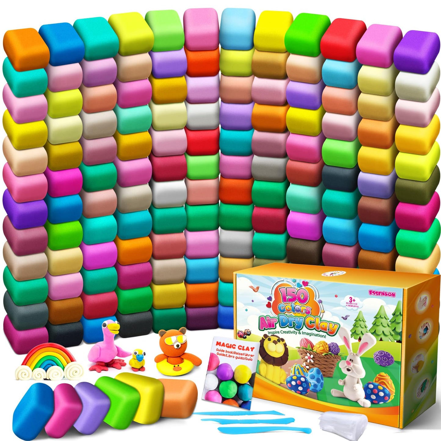 HotESSENSON Air Dry Clay 150 Colors, Modeling Clay for Kids | DIY Molding Magic Clay, Includes Tools, Toys Gifts for Age 3 4 5 6 7 8+ Years Old Boys Girls