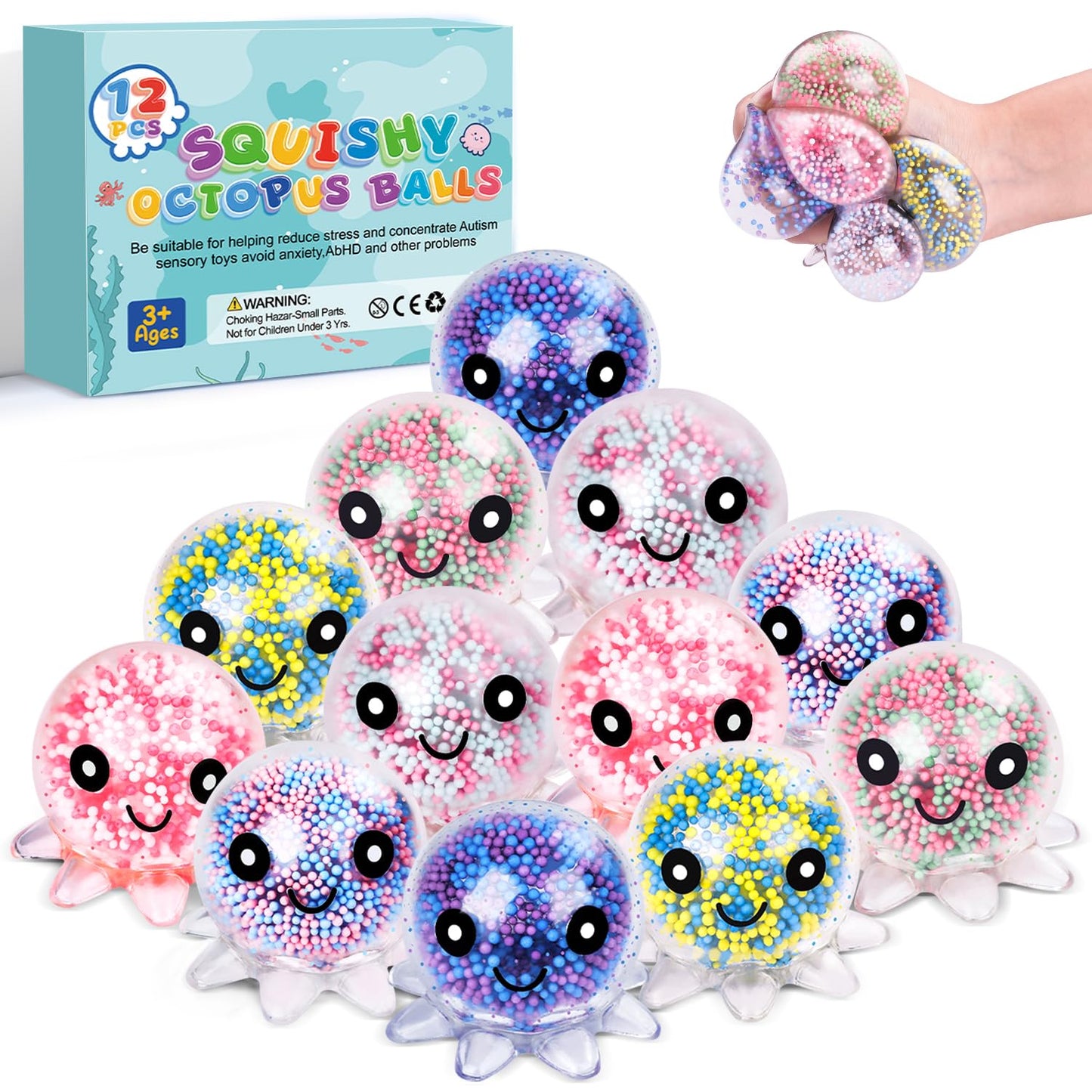 HotVESPRO 12 Pack Fidget Stress Balls for Adults, Cute Octopus Stress Ball | Stress Sensory Stress Ball, Bulk Squishy Squeeze Ball Toys Set for Classroom Prizes and Birthday Party Favors