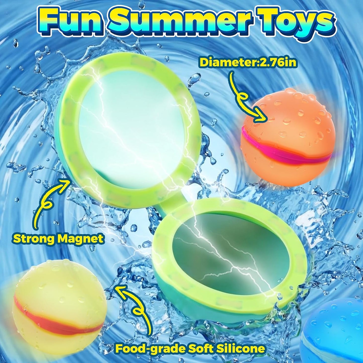 Hot 12 Pcs Reusable Water Balloons, Self-Sealing Refillable Water Balls, Pool Toys for Kids Ages 4-14, Pool Beach & Outdoor Water Ballons