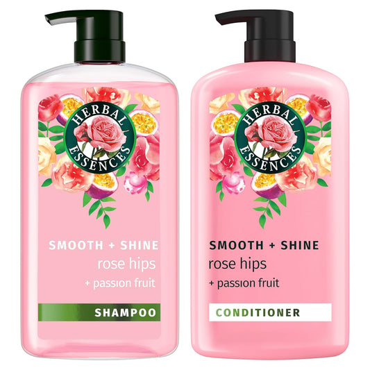 HotHerbal Essences Shampoo & Conditioner Set, Rose Hips + Passionfruit - Smooth Collection, Paraben-Free, Color-Safe, Shiny Hair with Jojoba & Vitamin E, 29.2 Fl Oz Each, 2-Pack