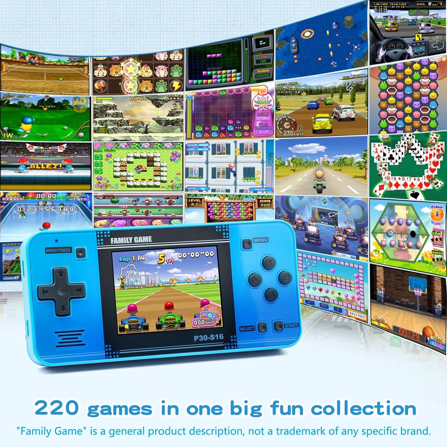 HotHandheld Game for Kids -Preloaded 220 Retro Video Games, Portable Gaming Player with Rechargeable Battery 3.0" LCD Screen, Mini Arcade Electronic Toy Gifts for Boys Girls (Blue)
