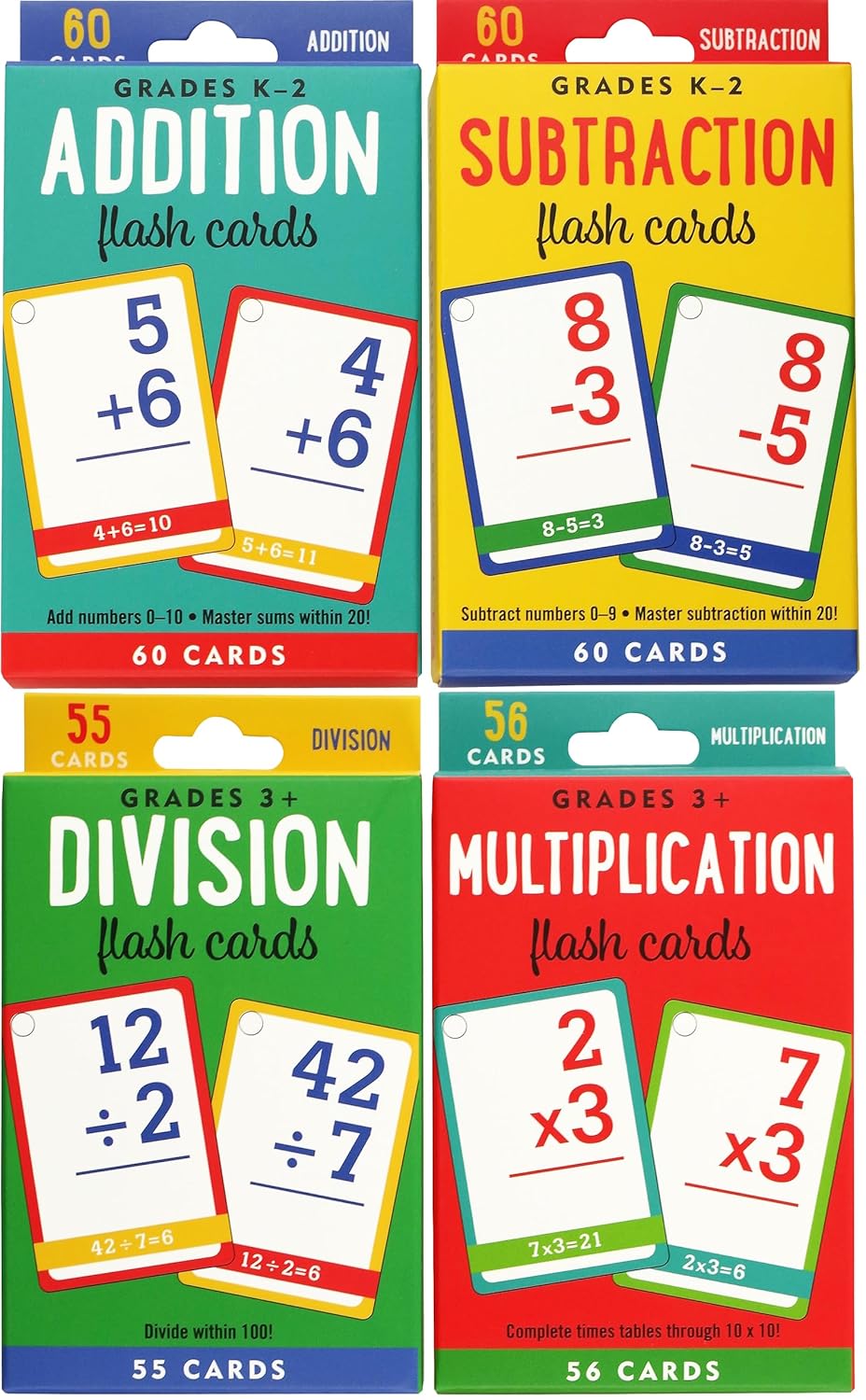 Hot Essential Math Flash Cards Set - Addition, Subtraction, Multiplication, and Division (4 pack set)