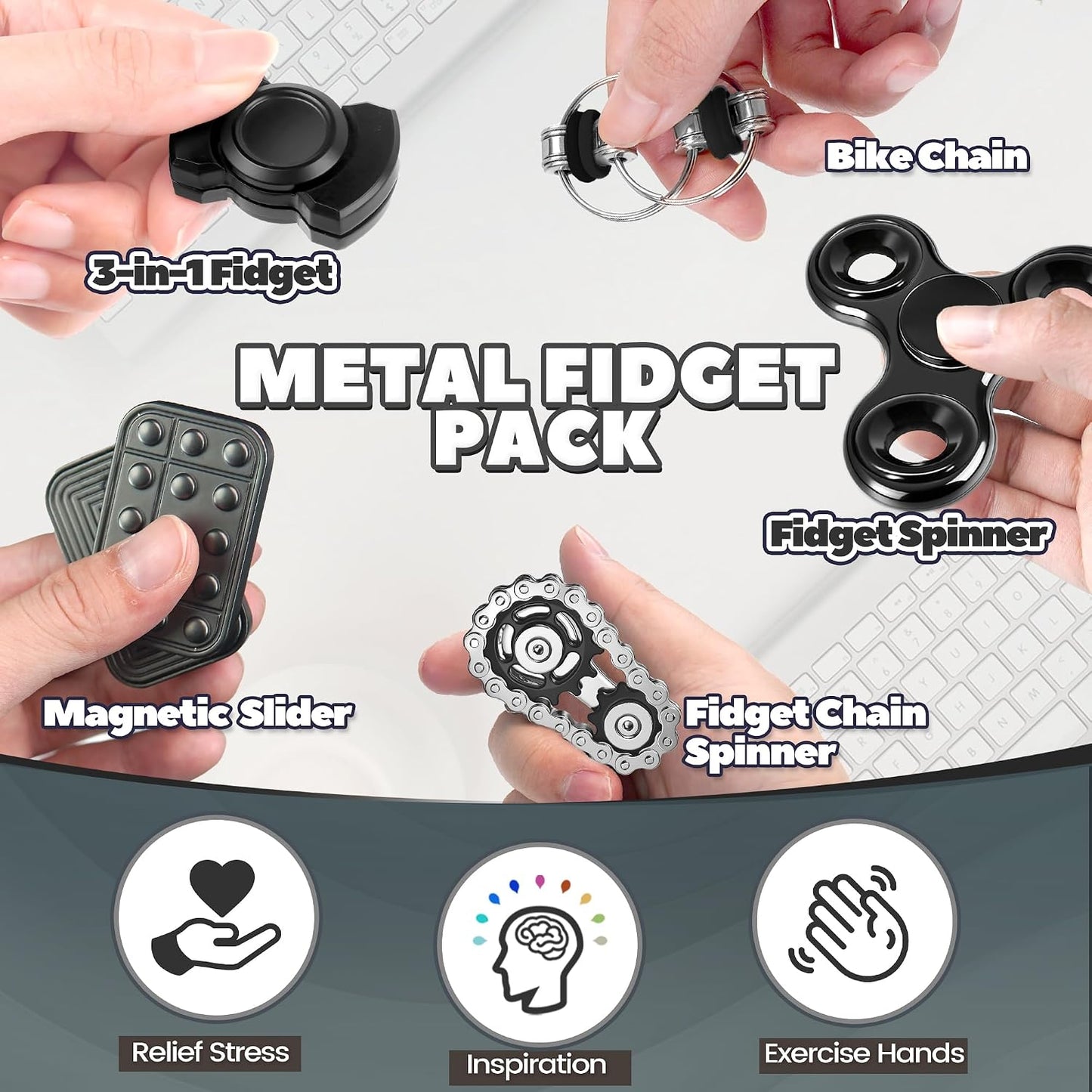 Hot 5 Pcs Fidget Toys Adults & Teen Metal Fidgets Spinner for Teens Boys Magnetic Slider Cool Gadgets Office Desk Toy Stress Relief Sensory Items Figette for Classroom Autism ADHD Anxiety Gifts