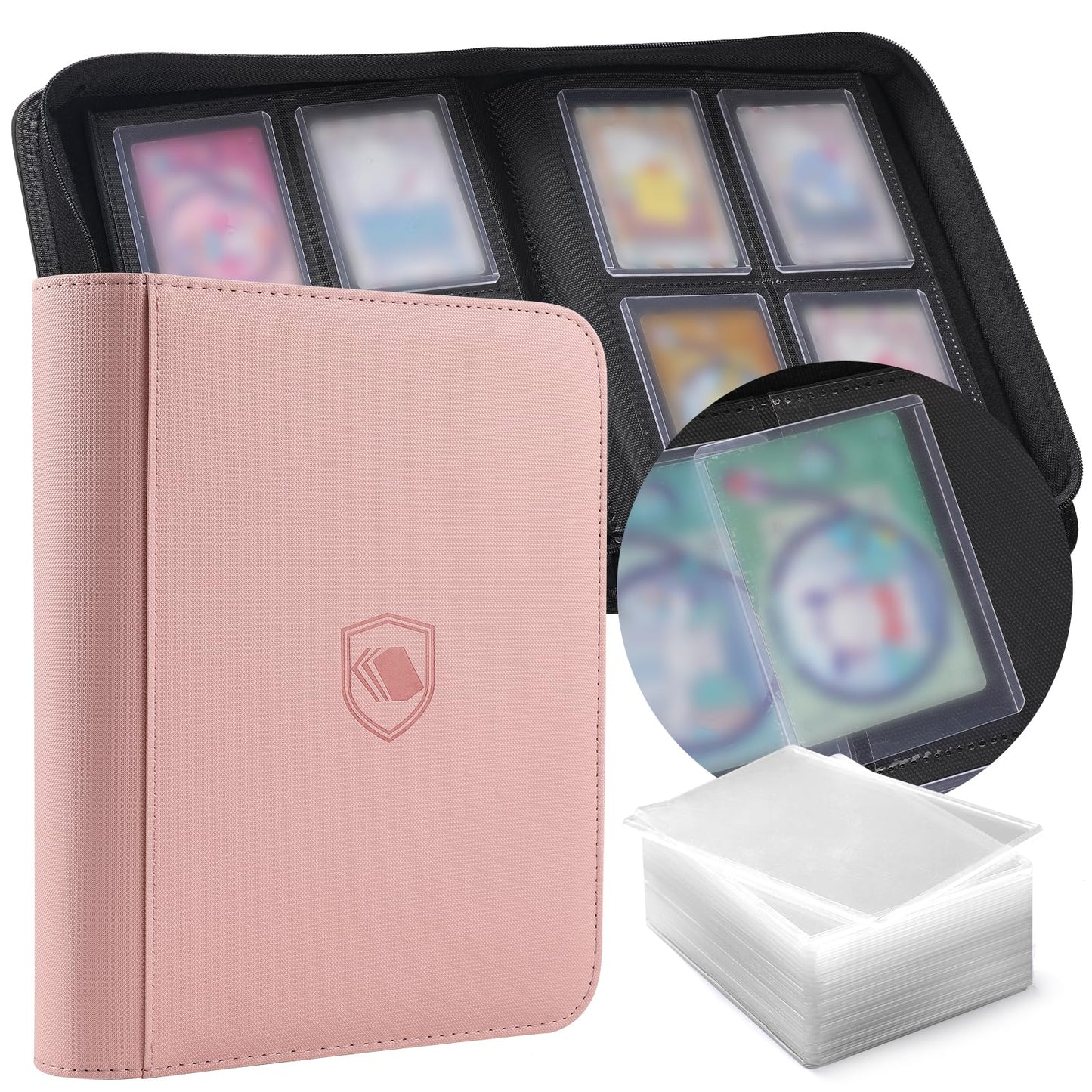 HotTop Loader Binder 9 Pocket, Holds 360 Toploaders, 100 Toploaders INCLUDED | Toploader Binder for 3" x 4" Rigid Toploaders, Trading Card Binder for TCG, MTG, Sport Cards, PU Leather Cover, Side Loading