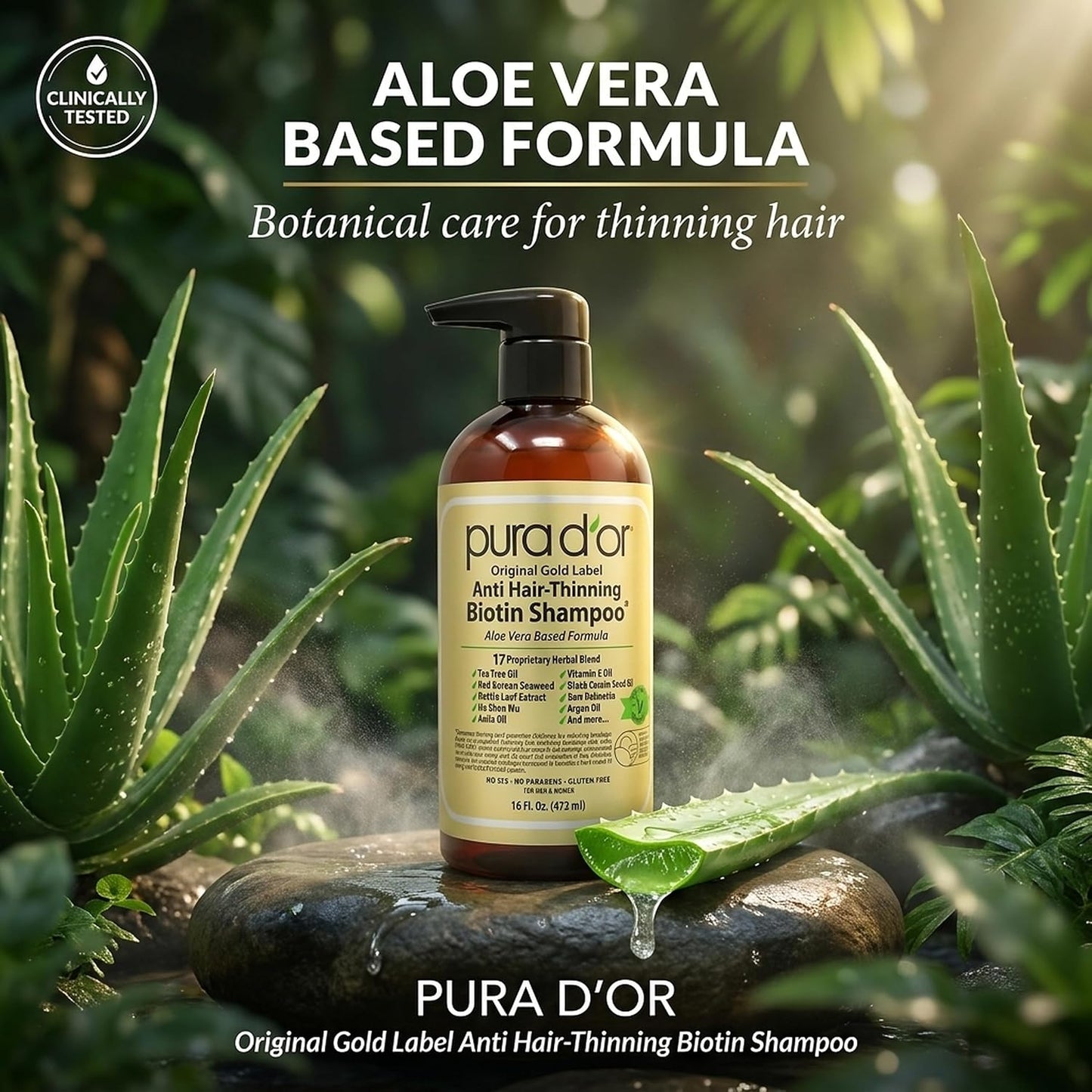 HotPURA D'OR Original Gold Label Anti-Thinning Shampoo - CLINICALLY TESTED - Biotin & Argan Oil – Sulfate-Free Strengthening & Volumizing for Fuller-Looking Hair, Men & Women, Natural Earthy Scent 16 oz