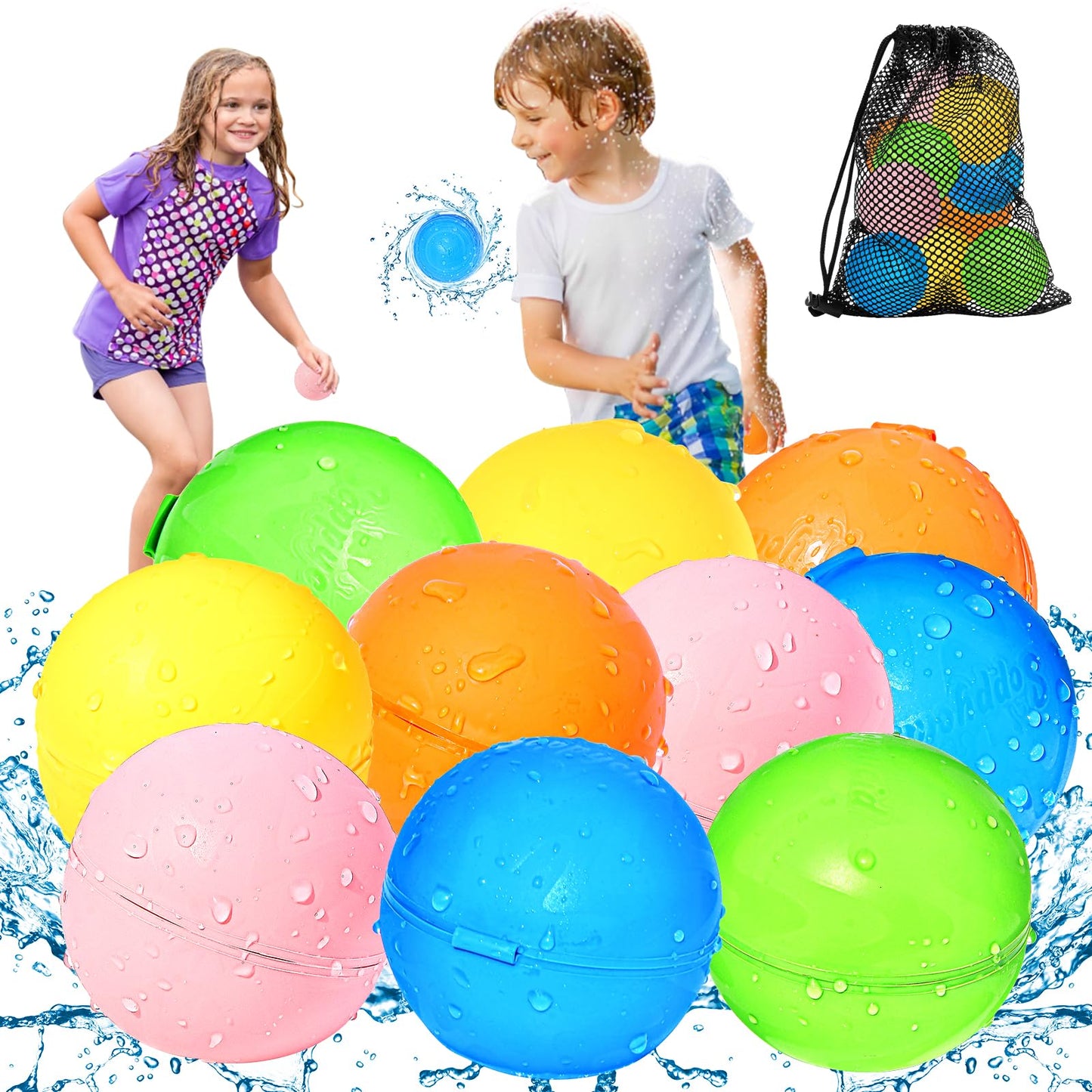 HotReusable Water Balloons 12PCS - Summer Water Toys for Pool Beach & Outdoor, Self-Sealing Refillable Water Bombs for Kids Ages 3-14, Magnetic Splash Balls for Kids Fun Games & Activities