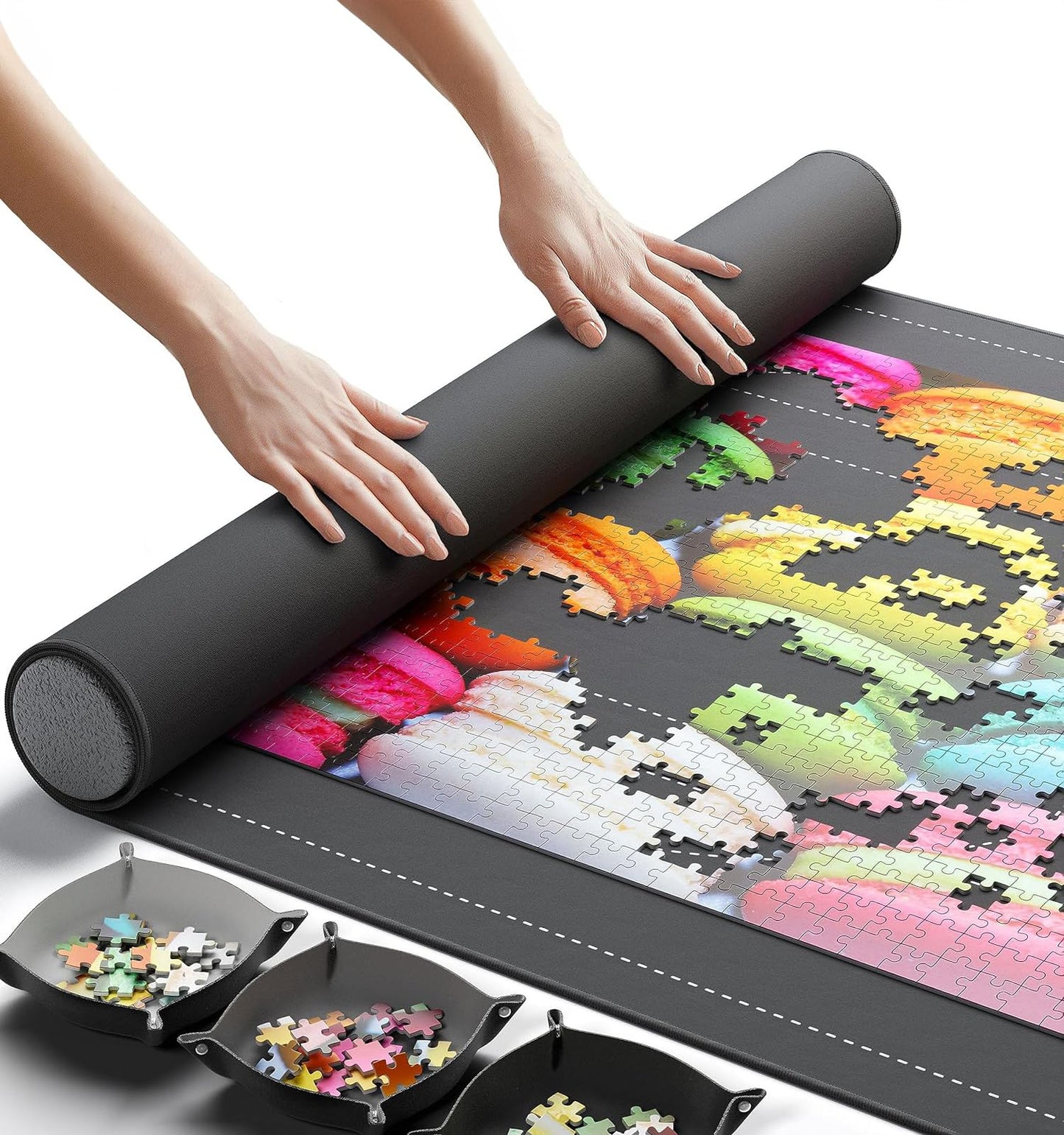 Hot The Original Newverest Jigsaw Puzzle Mat Roll Up, Saver Pad 46” x 26” Portable Keeper Up to 1500 Pieces with Non-Slip Rubber Bottom & Smooth Top + 3 Puzzle Sorting Trays & Travel-Friendly Storage Bag