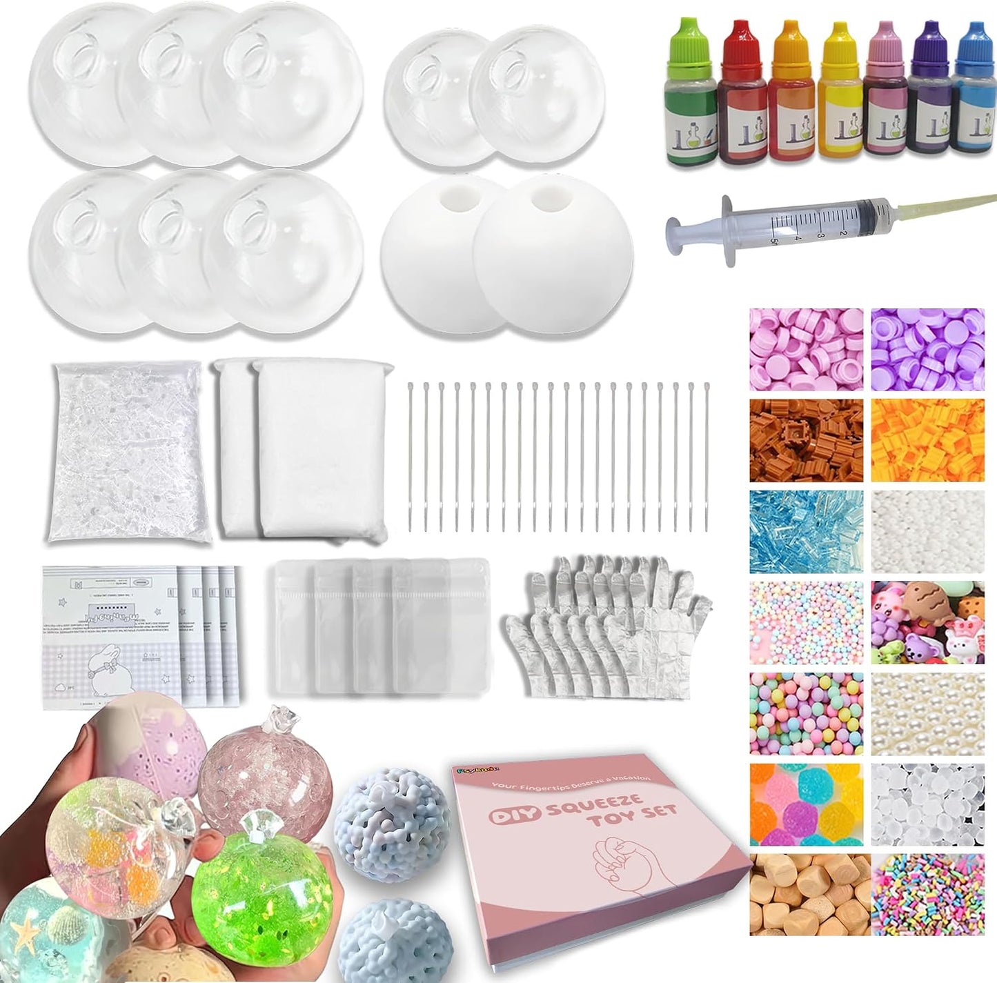 HotDIY Stress Ball Making Kit-Easy DIY- 10 TPR Skins, 13 Fillers, 14 oz Slime, 7 oz Clay, Create ASMR Anxiety Relief Toys, Handmade Squishy Stress Balls, Self-Care Gifts for Women, Crunchy Relaxing