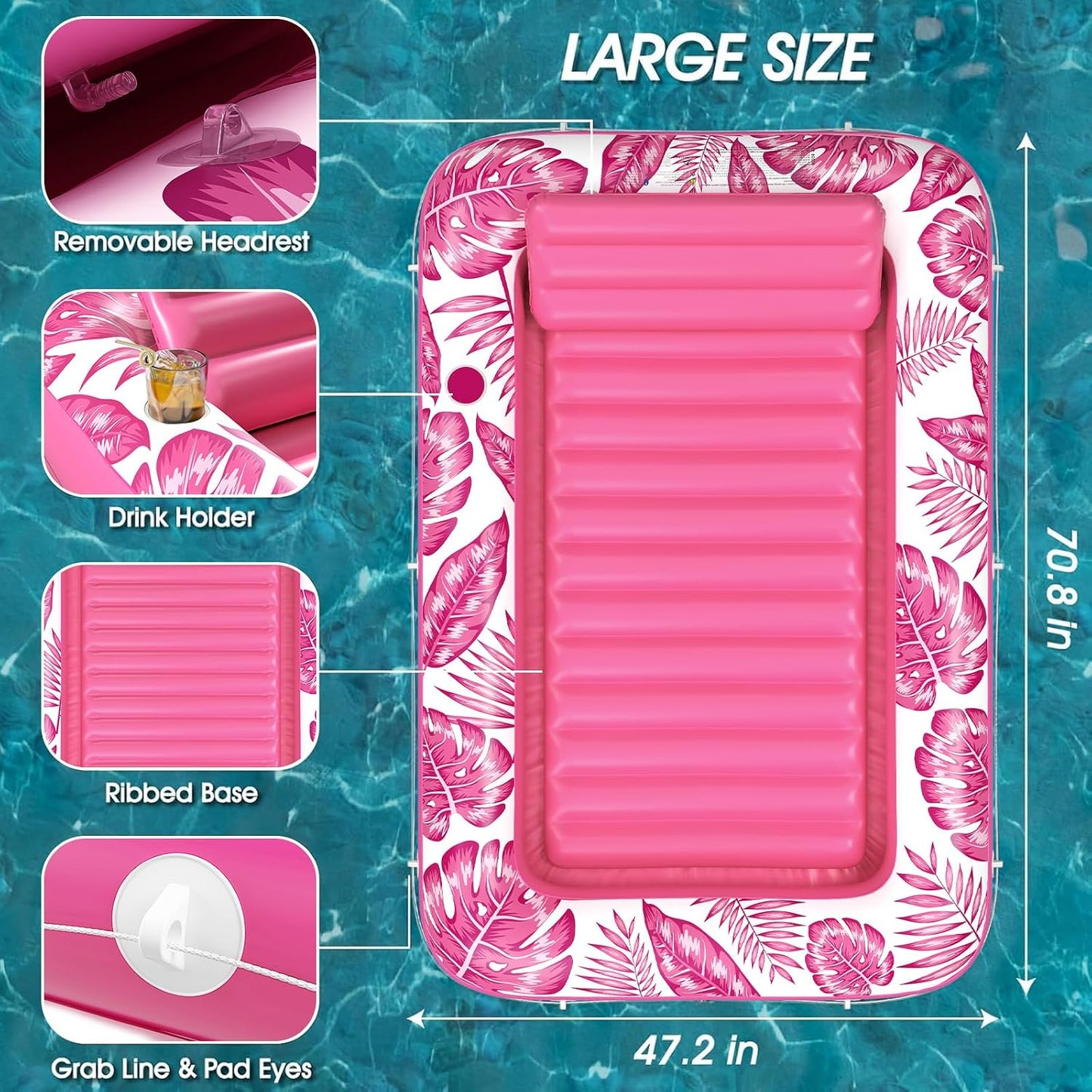 Hot Inflatable Tanning Pool Lounger Float - Jasonwell 4 in 1 Sun Tan Tub Sunbathing Pool Lounge Raft Floatie Toys Water Filled Tanning Bed Mat Pad for Adult Blow Up Kiddie Pools Kids Ball Pit (Rose,L)