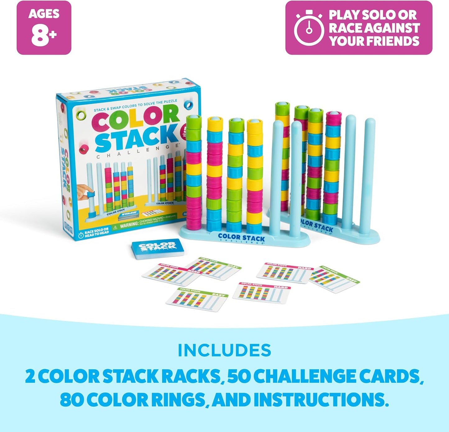 HotColor Stack Challenge by Relatable – A Fast-Paced Color Matching Puzzle Game for Fun Parties and Family Game Night. Includes 2 Stack Racks, 50 Challenge Cards, 80 Rings & Instructions