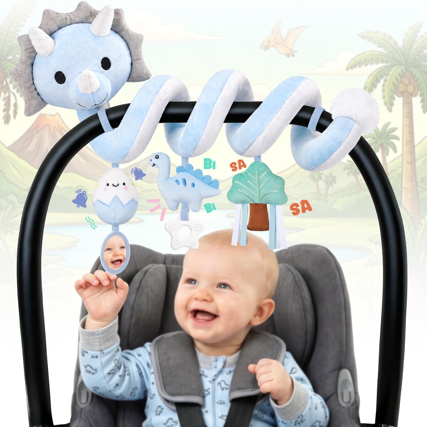 HotSpiral Car Seat Baby Toys 0-6 Months, Infant Carseat High Contrast Sensory Toys Hanging Stroller Accessories, Newborn Shower Gifts for Baby Boys Essentials Stuff, Cute Black and White Cow