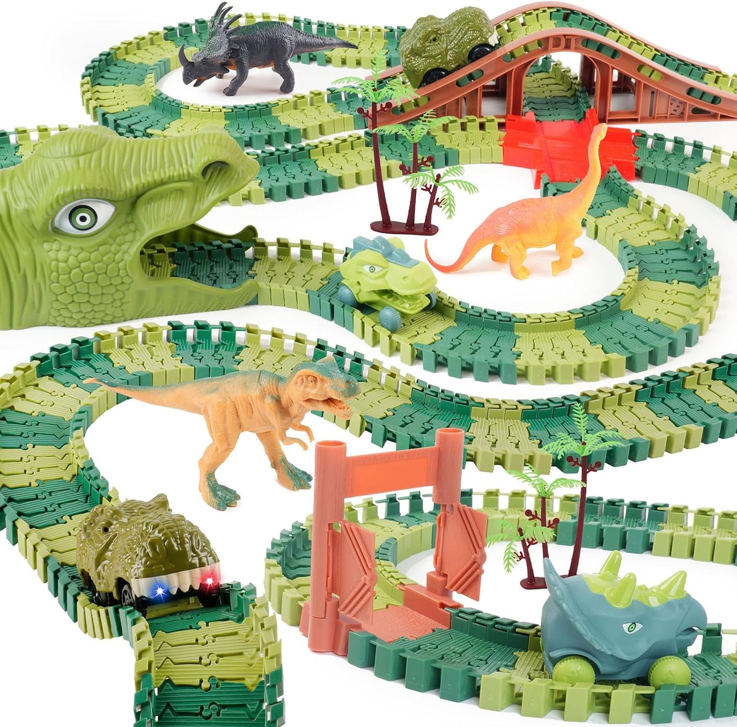 Hot GIAT Dinosaur Track Toys - Best Birthday Gifts for 3 4 5 6 7 Year Old Boys Girls, Dinosaur Race Car Track with Light & Sound, Create A Dinosaur World Road Race