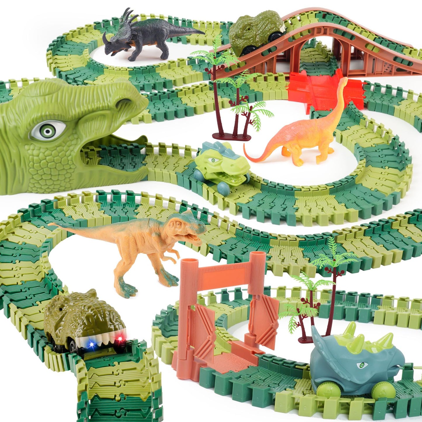 Hot GIAT Dinosaur Track Toys - Best Birthday Gifts for 3 4 5 6 7 Year Old Boys Girls, Dinosaur Race Car Track with Light & Sound, Create A Dinosaur World Road Race
