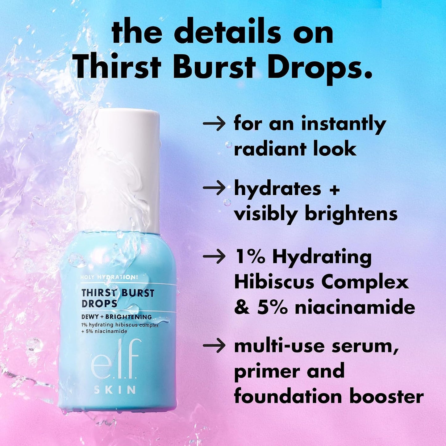 Hote.l.f. SKIN Holy Hydration! Thirst Burst Drops, Serum For A Radiant Complexion Instantly & Over Time, Made With Hyaluronic Acid, Vegan & Cruelty-Free