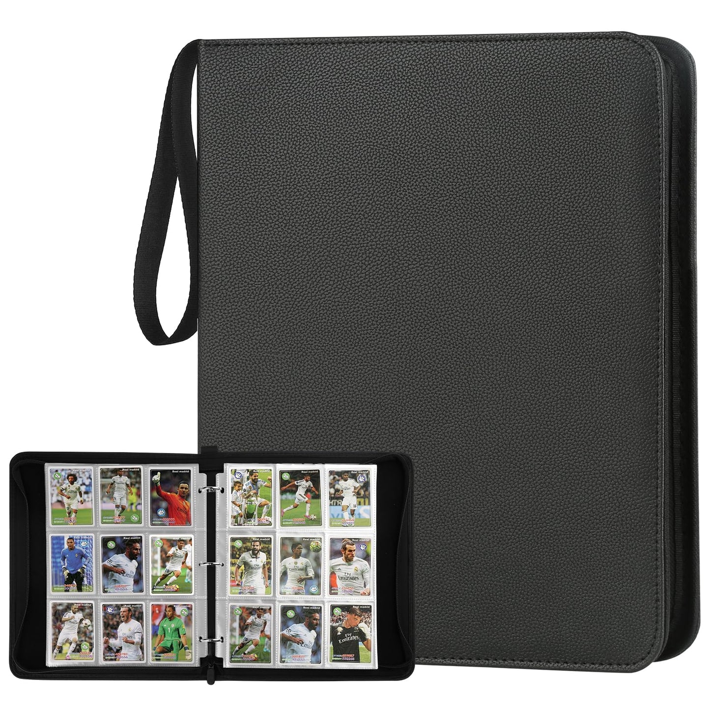 HotGERMUN 9 Pocket Trading Card Binder,720 Cards,40 Top-Loading Pages, Double Sided Pockets PU Cover Zipper Collection Album Folder for Standard MTG, TCG, Sports Cards(Black)