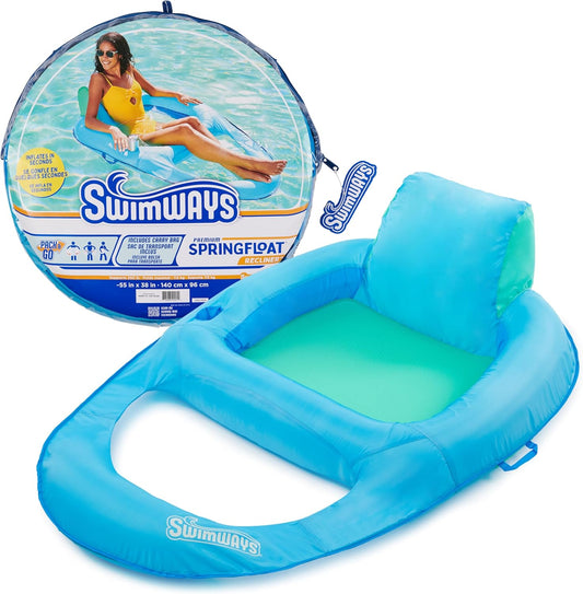 HotSwimWays Spring Float Recliner, Fast-Inflating Adult Pool Lounger; Ages 15+ | Patented Fast Inflation for Immediate Use During Travel, Fits Most Adults and Teens, Teens & Adults Can Lounge Comfortably