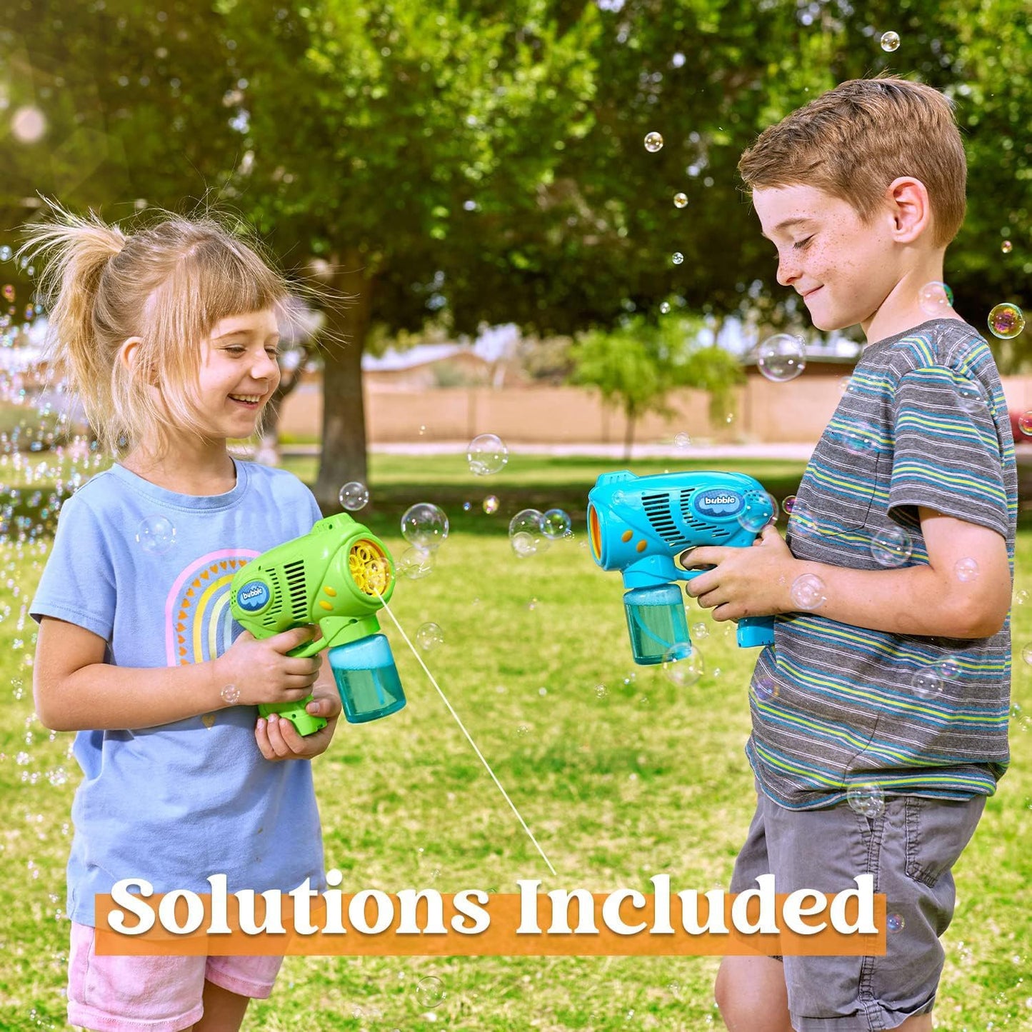 HotJOYIN 2 Kids Bubble Gun with 2 Bottles Refill Solution, Bubble Machine Gun for Toddlers Kids 4-8, Party Favors, Summer Toy, Outdoors, Easter, Birthday Gift