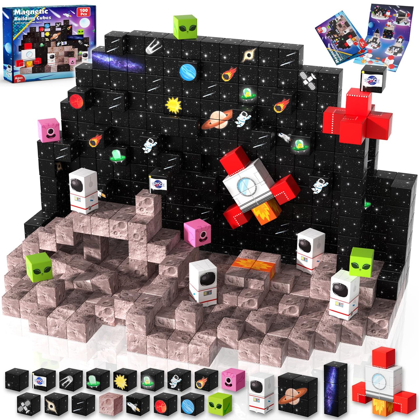 Hot Goody King Magnetic Blocks |100PCS Magnetic Building Cube Game, Constructions Toys for Boys & Girls Age 3-4, 5 6 7 8 9 10, STEM Montessori Stacking Toy, Sensory Tiles Building Birthday for Toddlers