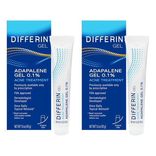 HotDifferin Acne Treatment Gel, 60 Day Supply, Retinoid Treatment for Face with 0.1% Adapalene, Gentle Skin Care for Acne Prone Sensitive Skin, 15g Tube (Pack of 2) (Packaging May Vary) | Pack Of 2, 60-Day Supply, OTC Retinoid, Clears Breakouts, Gentle On