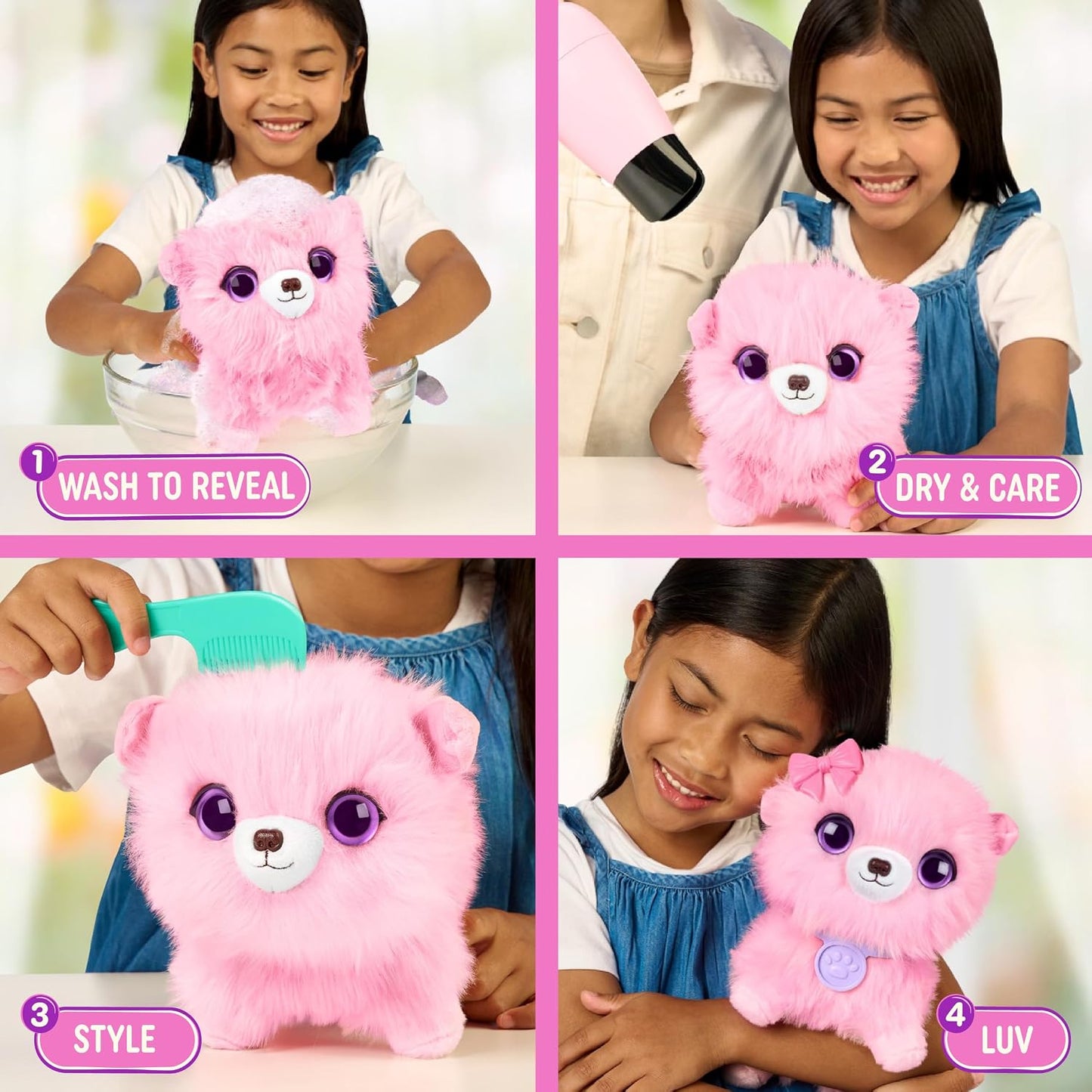 Hot ScruffaLuvs Pink Surprise Pet, Mystery Plush Toy, Wash to Reveal | Wash to reveal 1 of 3 rescue pets, includes deluxe carrier & comb; plush toys for girls ages 3+, gift