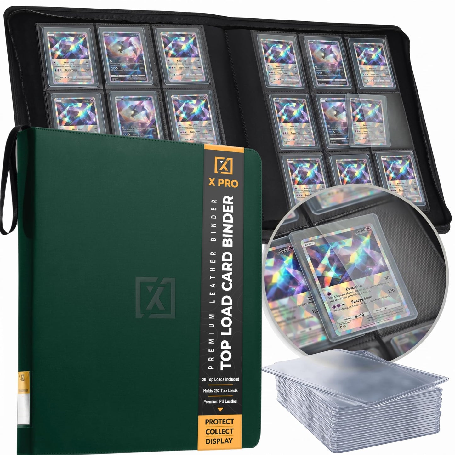 Hot X PRO Top Load Card Binder - Compatible with Top-loading Card Cases - Fits 252 | 20 Premium Loaders Included | 9-Pocket Ringless Double-Sided Pages | Premium Storage for TCG & Sports Cards