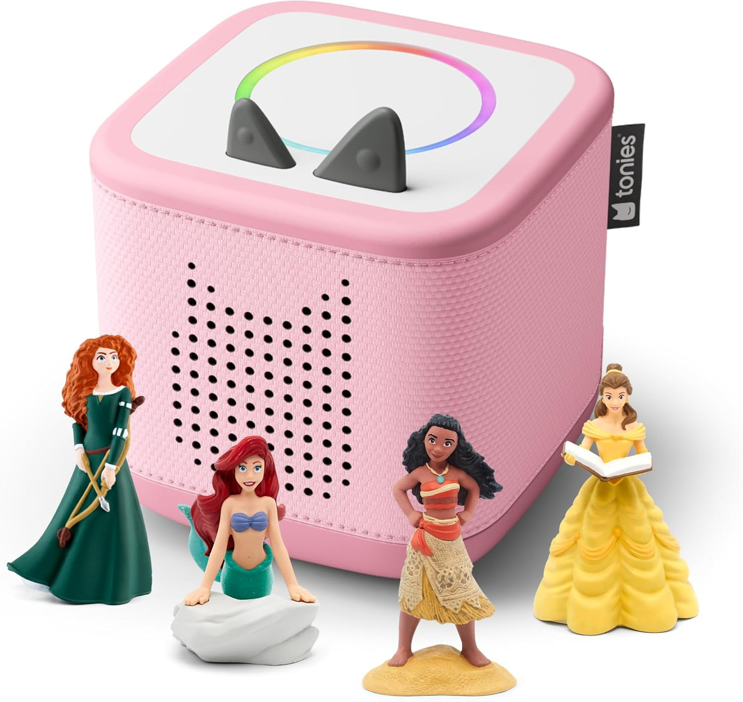 HotToniebox 2 Audio Player Disney Princess Bundle for Kids 3+ with Ariel, Moana, Merida, and Belle - Cloud Pink