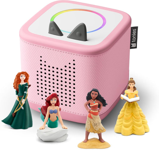 HotToniebox 2 Audio Player Disney Princess Bundle for Kids 3+ with Ariel, Moana, Merida, and Belle - Cloud Pink